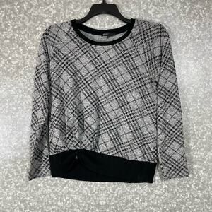 Gibson Women's Black & Gray Plaid Banded Waist Knit Top - Size Petite Small (PS)